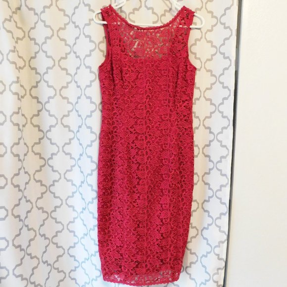 White House Black Market Dresses & Skirts - Sleeveless Red Lace Midi Cocktail Dress - 4 (NWT)